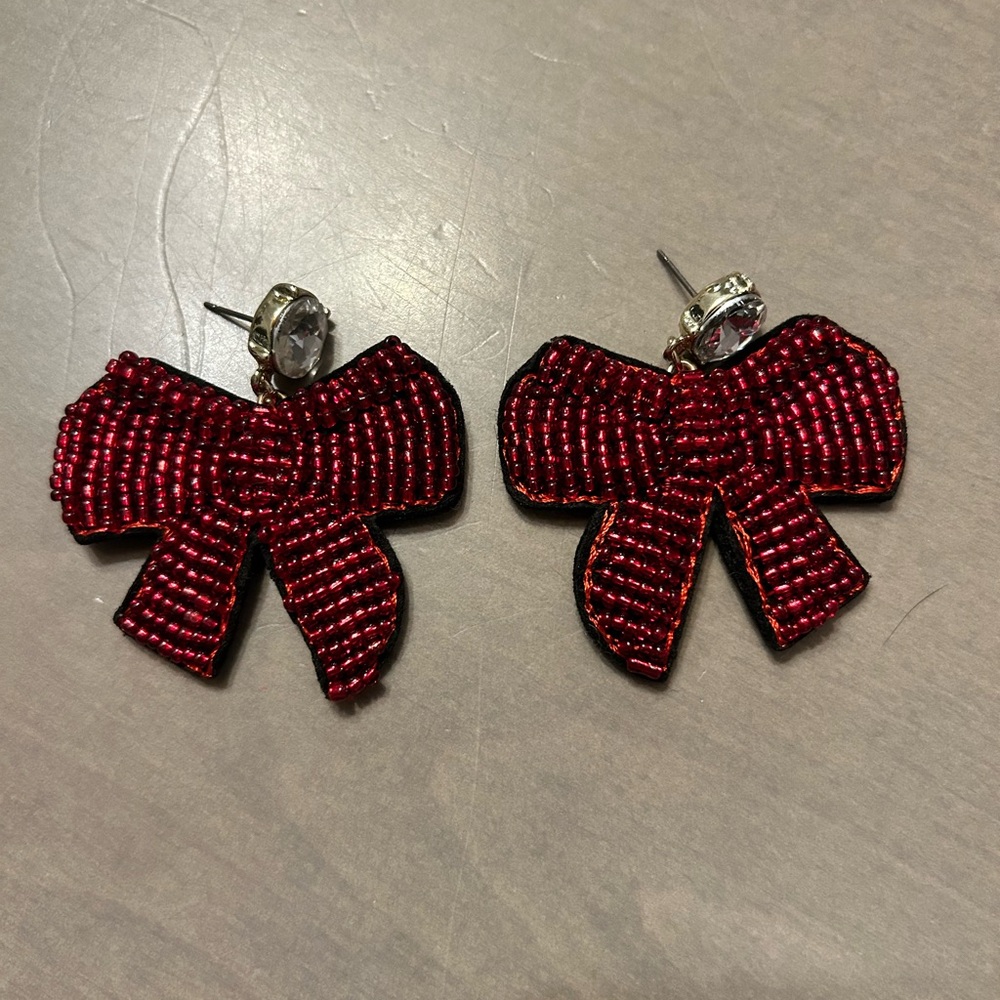 BaubleBar Red Beaded Bow Earrings